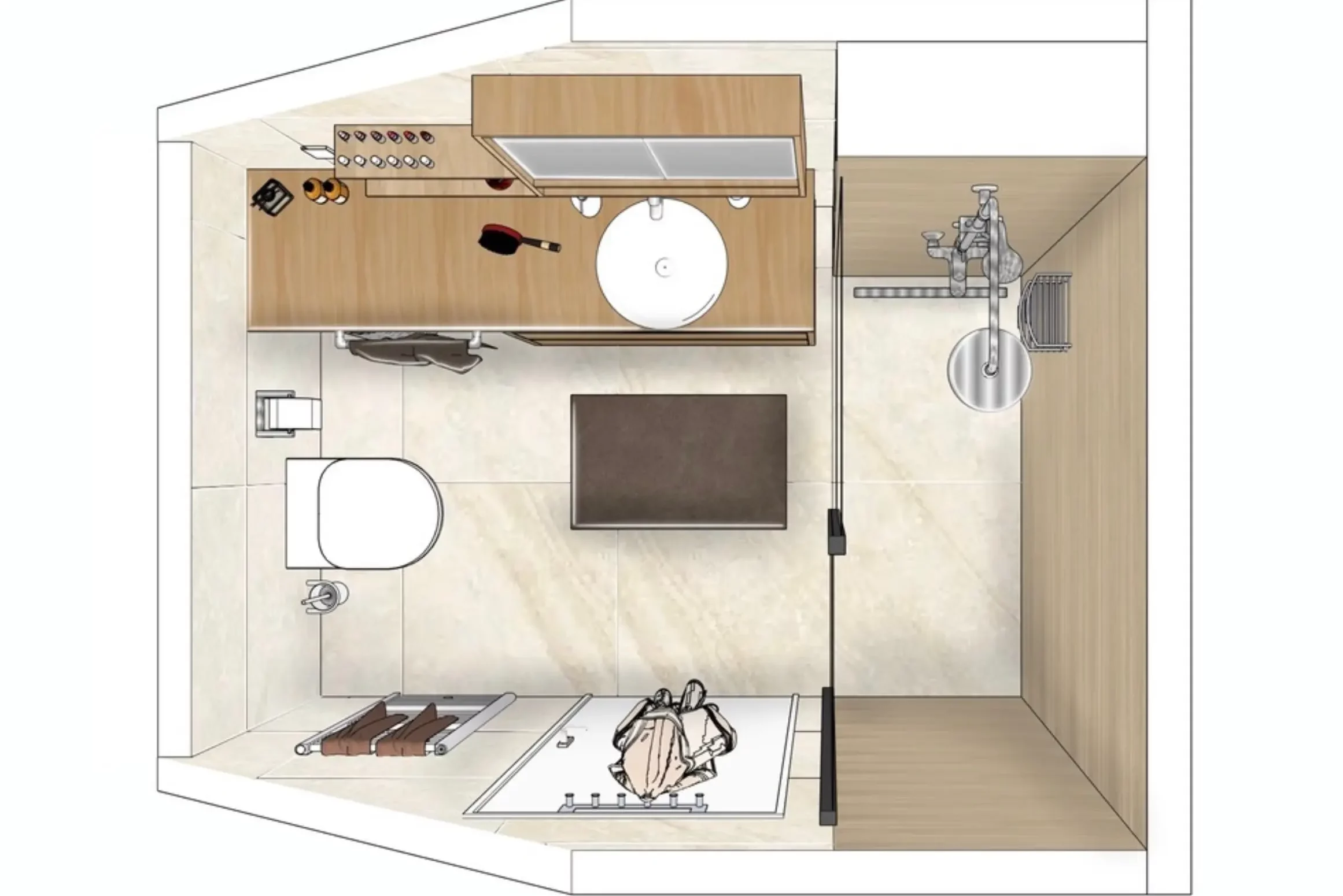 Projet architecture intérieur de salle de bain à Fribourg - Plan d'étage
